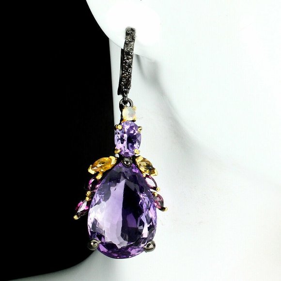 AMETHYST CITRINE FIRE OPAL 925 STERLING SILVER DANGLE EARRINGS BOHO GOTH WEDDING - Picture 2 of 11